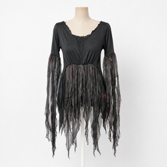 Tops - Tattered Whimsigoth Ghostly Fringe Top Size M Black Vampy Witchy Dark Ghostly‎
